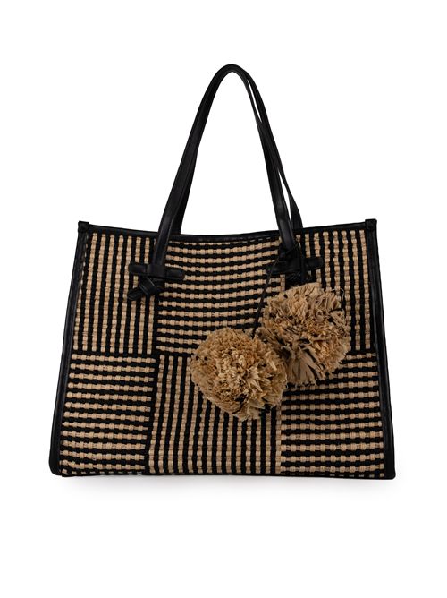 Borsa Marcella con Pon Pon GIANNI CHIARINI | BS 11750 BALINATURALE-NERO